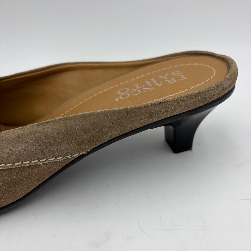 Franco Sarto Tan Kitten Heel Mules Tan Suede Fringe 8.5M Boho Western Slip On - Picture 4 of 11